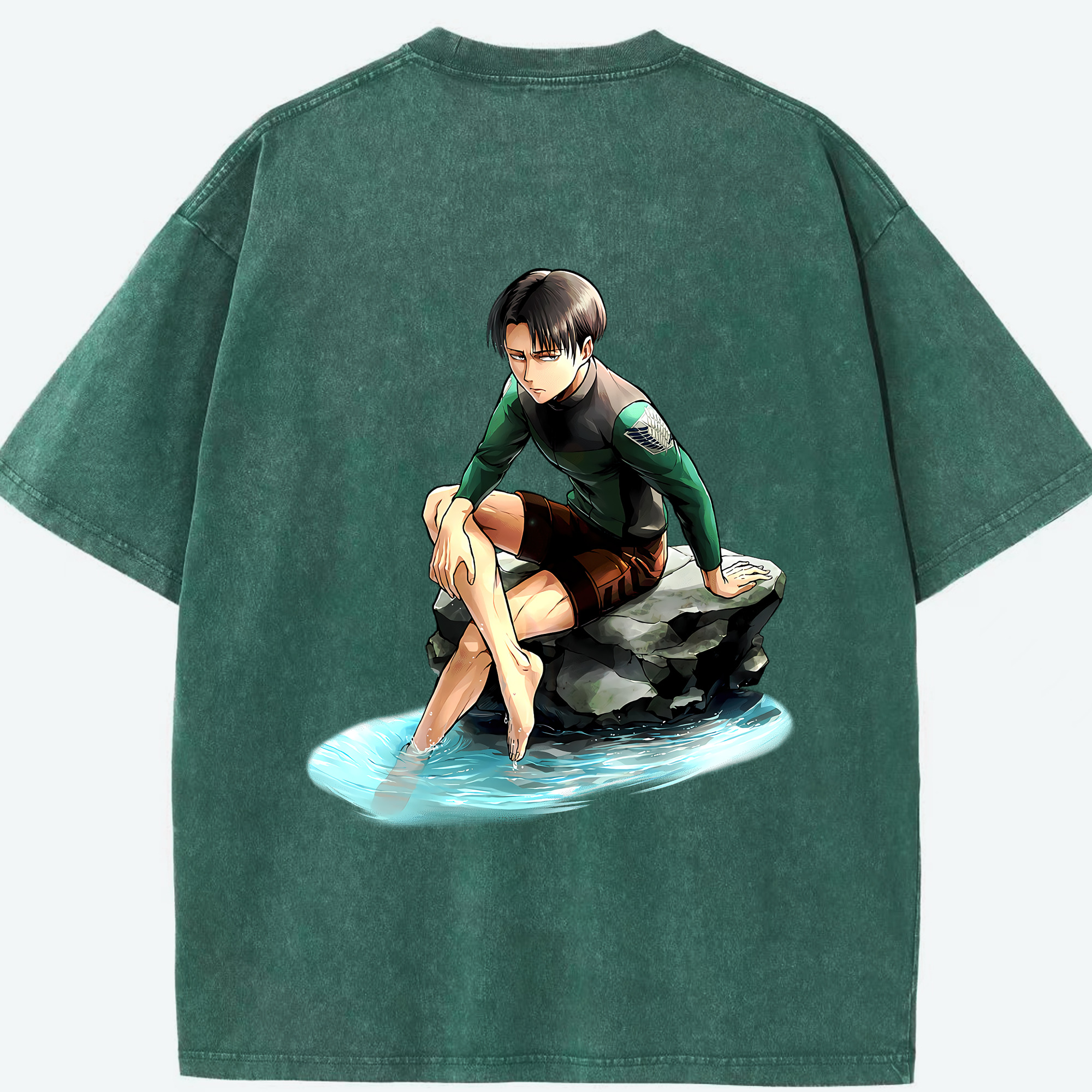 （画像用） 進撃の巨人 リヴァイ·アッカーマン Attack on Titan Levi Ackerman 綿100% ヴィンテージ風 半袖Tシャツ（背面プリント）